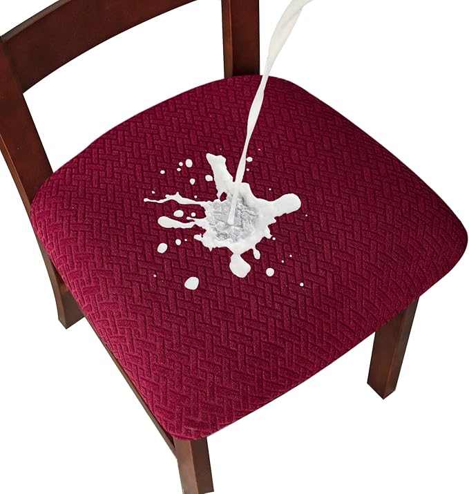 Genina Waterproof Seat Covers for Dining Room Chairs Covers Dining Chair seat Covers Kitchen Chair Covers slipcovers (Wine Red, 2 Pcs)
