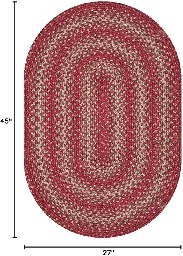 Homespice Apple Pie Oval Braided Rugs 27x45 - Jute Braided Red and White Kitchen Rugs for Country Decor, Rich Colors, Reversible, Low Maintenance No-Shed Jute