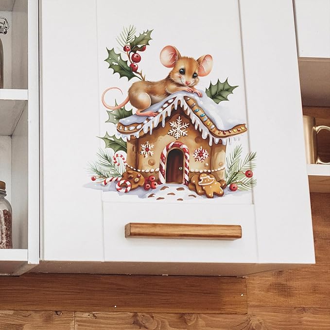 Winter Snow House Wall Stickers - Removable Cute Mouse Wall Decor for Kid Room & Party Decorations