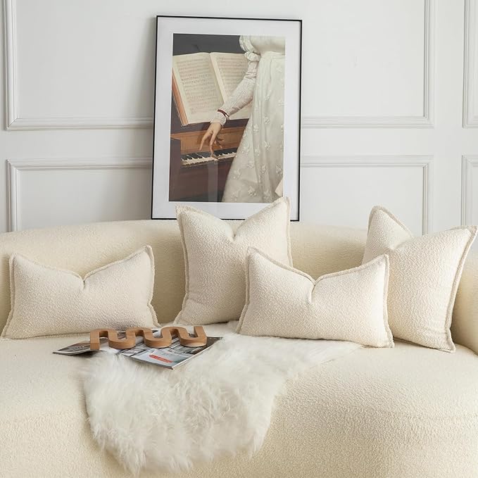 MANDIOO Pack of 2 Decorative Throw Pillow Covers Accent Solid Woven Textured Cushion Covers Pillow Cases Bedroom Living Room Sofa Home 16 x 16 lnch Beige