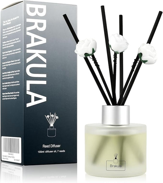 Brakula Reed Diffuser Set Real Flower Scented， Reed diffusers for Home， Home Fragrance Diffuser with 7 Reed Sticks for Room/Bathroom Decor 3.38 fl oz (Real Flower)