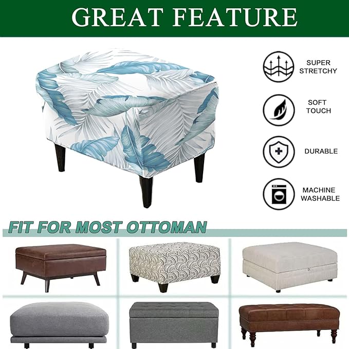 CRFATOP Ottoman Chair Cover Large Ottoman Chair Slipcovers Printed Rectangle Storage Stool Cover Stretch Footstool Footrest Furniture Protector for Bar Counter Living Room,C09