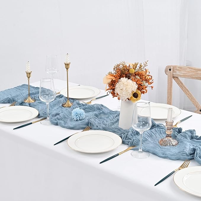 Dusty Blue Table Runner, 10FT Gauze Boho Cheesecloth Runner for Wedding Party