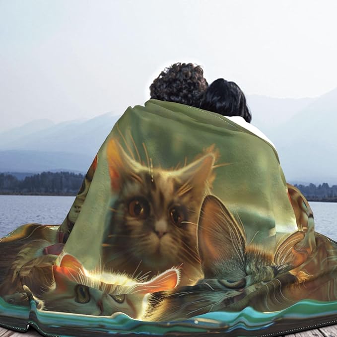 Cat Throw Blanket Cute Cats Decor Blanket Super Cozy Plush Lightweight Soft Plush Flannel Fleece Blanket Gifts for Cat Lover Girls Boys Kids Women Men Teenager for Sofa Bed Couch 80"X60"