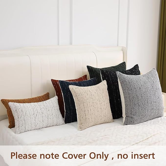 Textured Boucle Lumbar Pillow Covers 12x20 Neutral Striped Throw Pillows Soft Modern Farmhouse Pillow Cases, 1pc Decorative Accent Rectangle Couch Cushion Cover for Bed Chair Sofa, White