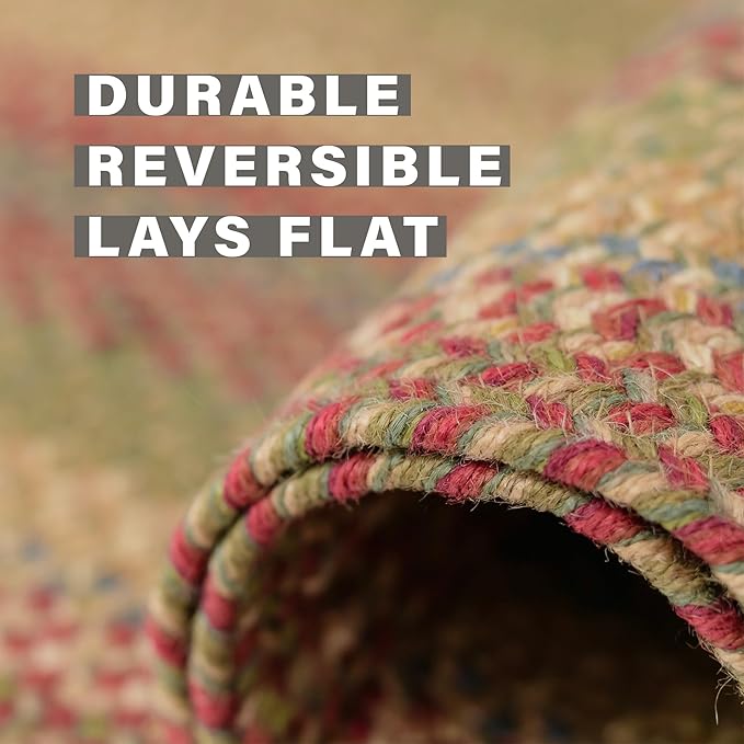 Azalea Oval Braided Rugs 20x30 - Vibrant Multicolored Rug for Kitchen & Entryways, Durable and Low Maintenance No-Shed Jute