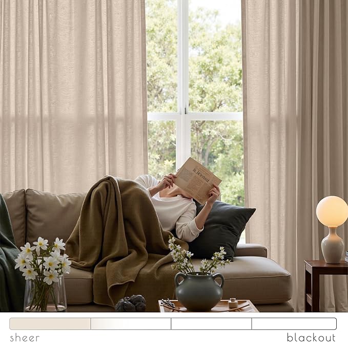 jinchan Linen Curtains for Living Room Drapes Rod Pocket Back Tab Linen Blend Farmhouse Curtains Window Treatments Panelsfor Bedroom Patio Door 2 Panels Inches Taupe W50 x L63