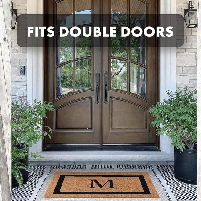 COCO MATS 'N MORE Personalized Door Mat with Monogram for Outdoor Indoor - Non-Slip Coco Coir Front Doormat with Vinyl Backing, Wedding, Housewarming New Home (Single Border, 16" X 24")