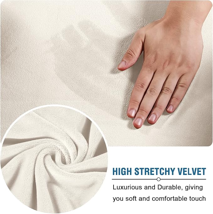 H.VERSAILTEX Ottoman Covers Slipcover Rectangle Real Velvet Plush 1 Piece Form Fit Stretch Folding Storage Covers Ottoman Slipcovers Removable Footrest Covers Elastic Bottom Washable(X-Large, Ivory)