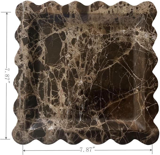 Vintage Natural Marble Tray Small Ornaments Scalloped Tray Handmade Storage Dish for Counter, Vanity, Dresser, Nightstand and Desk (Coffee Net)