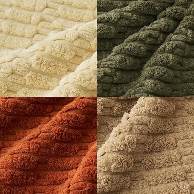 MIULEE Pack of 4 Boho Farmhouse Corduroy Decorative Throw Pillow Covers 18x18 Inch for Sofa Living Room Couch Bed Modern Retro Soft Striped Pillow Covers Home Decor Brown Green