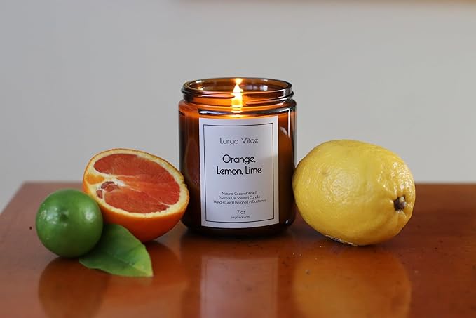 All-Natural Orange, Lemon, Lime Aromatherapy Essential Oil Candle, Safe for People and Pets, Made with Pure Sustainable Organic Vegan Coconut Wax, Allergy Friendly, Non Toxic, Zero Waste