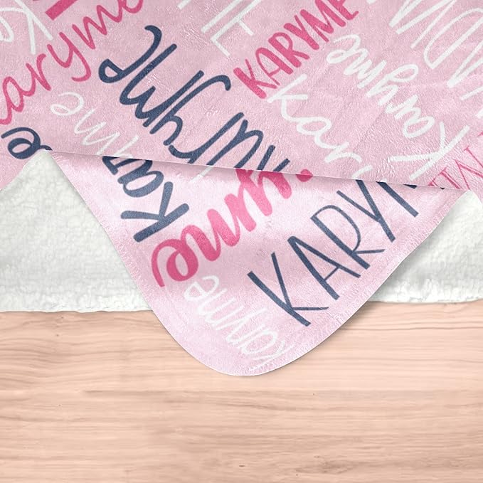 Personalized Blankets with Names Baby Gifts for Girls Boys Custom Soft Fleece and Sherpa Name Blanket for Kids and Adults Birthday for Daughter Son Granddaughter Grandson (Light Pink)