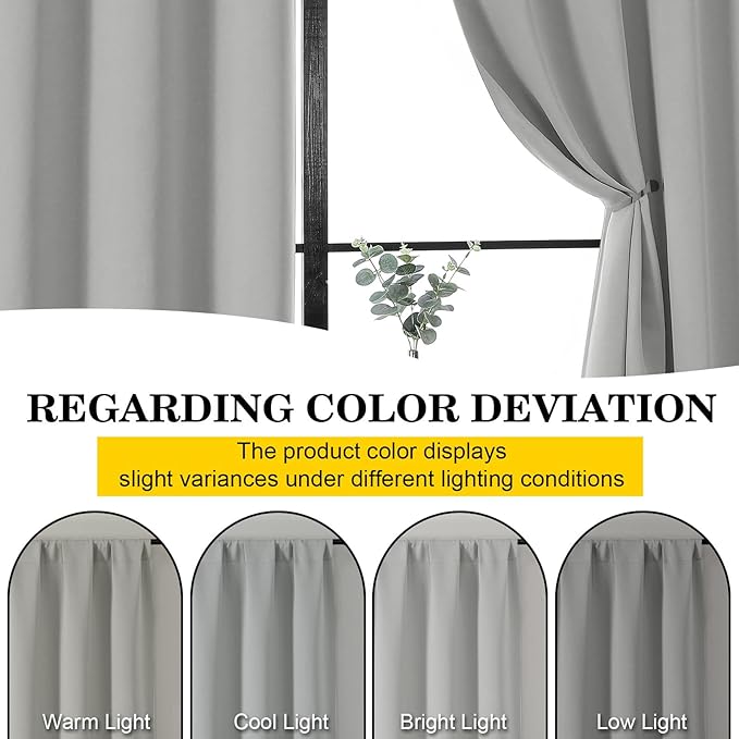 Silver Grey Blackout Curtains for Bedroom Living Room 72 Inches Long 2 Panels Set, Soft Solid Thermal Room Darkening French Door Curtain, Modern Rod Pocket Design, Silver Grey, 40" Wx72 L