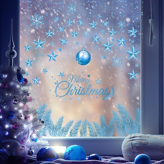 Christmas Window Clings Double Side Star Light Ball Window Sticker for Xmas Party Supplies Home Merry Christmas Decor