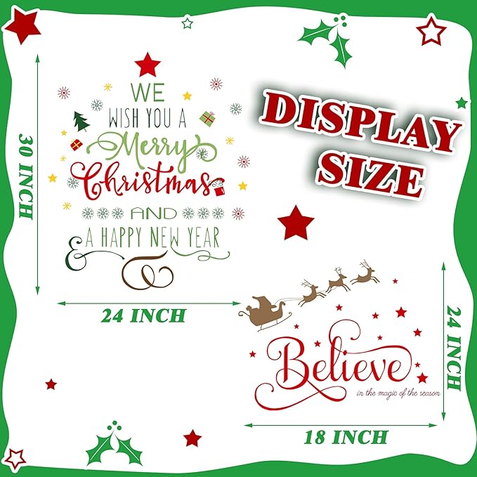 Outus Christmas Decal Stickers New Year Happy Believe Quotes Wall Decals Reindeer Tree Vinyl Art Decor Removable Modern for Party Supplies Home Window