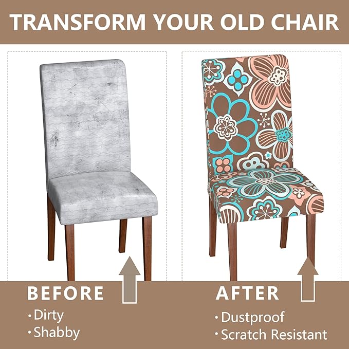 Stretch Dining Chair Covers Set of 4,Floral Print Chair Covers,Soft Removable Washable,Pet Friendly Furniture Protector,Universal Chair Slipcovers for Home, Kitchen,Ceremony Dining Room Seat
