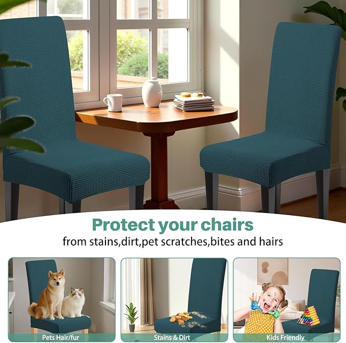 Dioxide Stretch Chair Covers for Dining Chairs, Washable Dining Chair Covers Set of 4, Soft Kitchen Chairs Seat Covers, Jacquard Parson Chair Slipcover Protectors for Home Hotel Restaurant Banquet