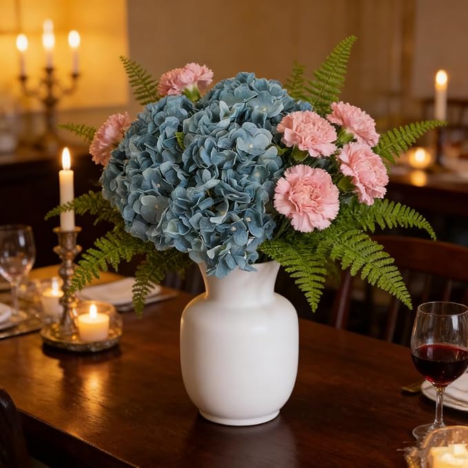 Kimura's Cabin 2Bouquets Fake Hydrangea Flowers Vintage Artificial Silk Hydrangeas Flower 10Heads Faux Floral for Home Table Centerpieces Wedding Party Decoration(Sky Blue