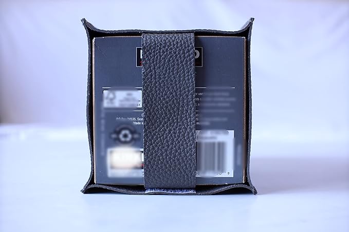 Tissue Box Cover Holder, Square with Bottom Belt by Carrot's Den - PU Leather Decorative Organizer for Tabletop, Bathroom, Car, Office | Charcoal