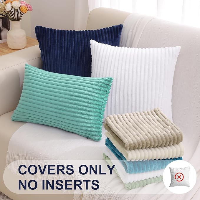Simmore Decorative Fall Throw Pillow Covers 16x16 Set of 2, Soft Plush Flannel Double-Sided Fluffy Couch Pillow Covers for Sofa Living Room, Aqua Haze