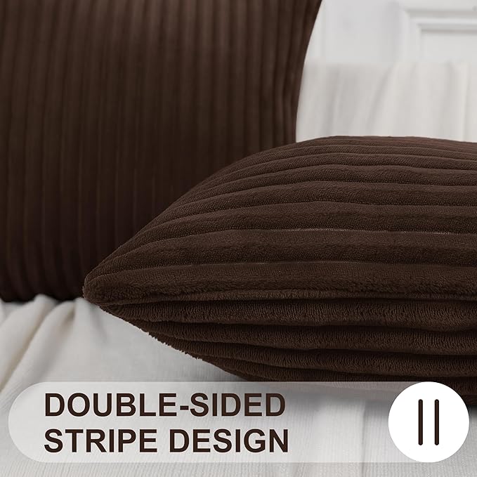 Simmore Decorative Christmas Throw Pillow Covers 24x24 Set of 2, Soft Natural Plush Flannel Double-Sided Fluffy Couch Pillow Covers for Sofa Living Room, Brown