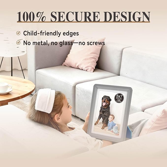 Dark Gray 5x7 Picture Frame with Acrylic Front 3 Pack, ABS Frame for 5x7 or 4x8 Photos, Shatterproof UV-Resistant Tabletop Photo Frame, Vertical/Horizontal Display for Home Décor