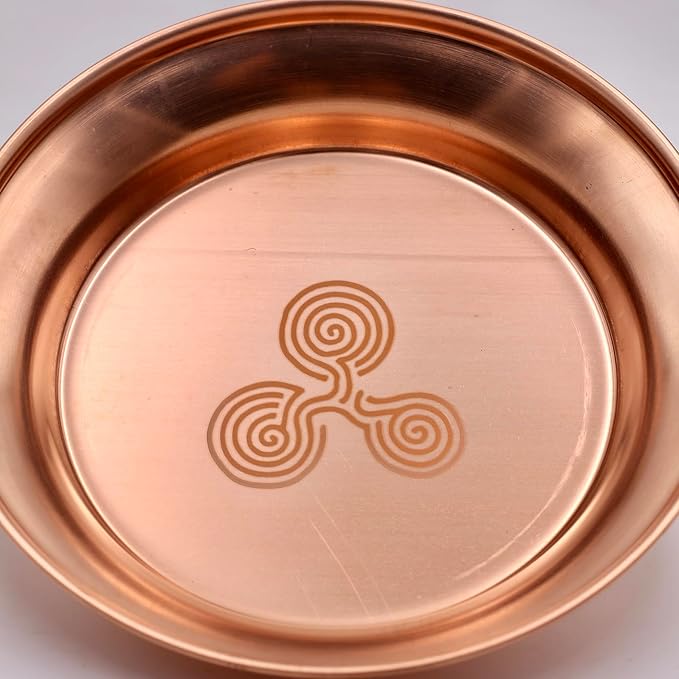 Copper Offering Bowl Ritual Plate Great for Altar,Incense Burner, smudging Bowl, Offering Dish,Candle Trays, Ash Catcher,Jewelry Dish (Triple Spiral)
