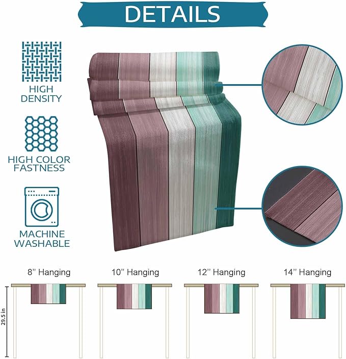 Aqua Green Purple Summer Table Runner, Nautical Coastal Beach Farmhouse Cotton Linen Holiday Table Decor for Home,Kitchen,Dining Room,Indoor,Outdoor,18X72 Inches Long, Retro Rustic Barn Wood Texture