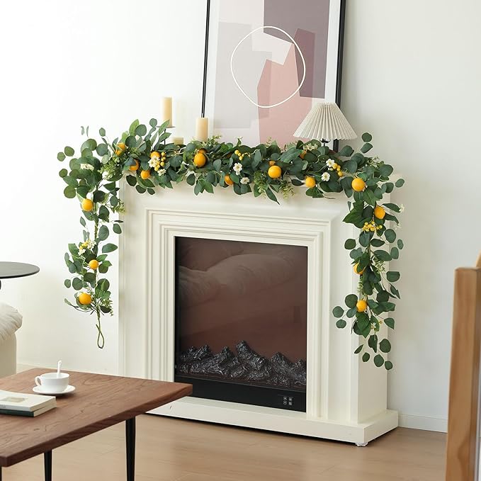Mizii Artificial Lemon Garland 6FT Fake Fruit Lemons Garland with Berries Green Leaves Hanging Vines Greenery Decorations for Kitchen Table Centerpieces Room Party Birthday Decor (Lemon with Berries)