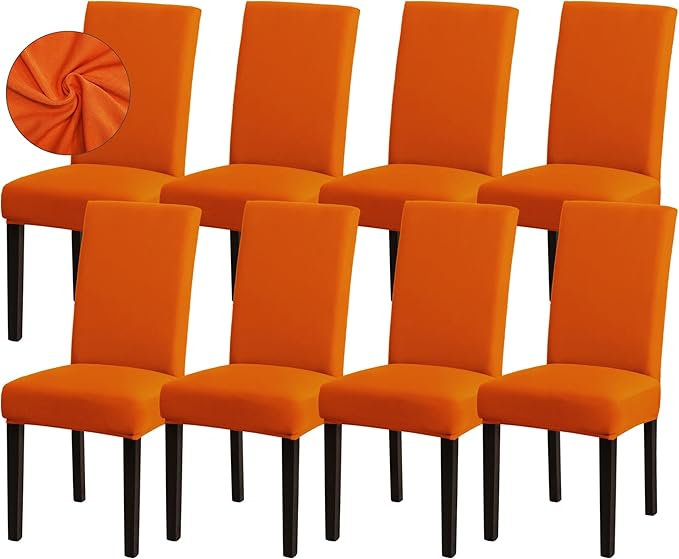 Sufdari Dining Chair Covers,Kitchen Chair Cover,Parsons Chair Slipcover,Spandex Chair Protectors for Dining Room Stretch Chairs Cover Set of 8 -Orange