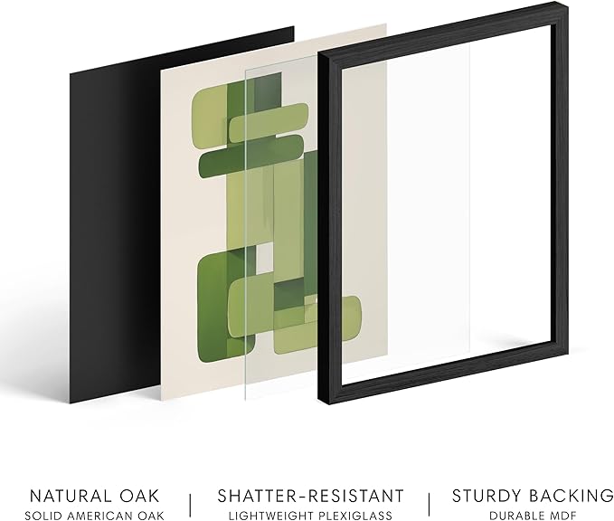 HAUS AND HUES Modern Abstract Wall Art - Blue and Green Living Room Art, Modern Artwork for Walls, Minimalist Picture for Living Room(Green Geometric, Black Frame, 8x10)