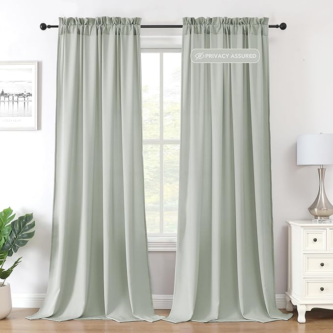 H.VERSAILTEX Sheer Curtains 95 inches Long No-See-Through Farmhouse Curtain for Living Room Light Filtering Semi Sheer Curtain for Bedroom Privacy Window Curtains Drapes 2 Panels Rod Pocket, Sage
