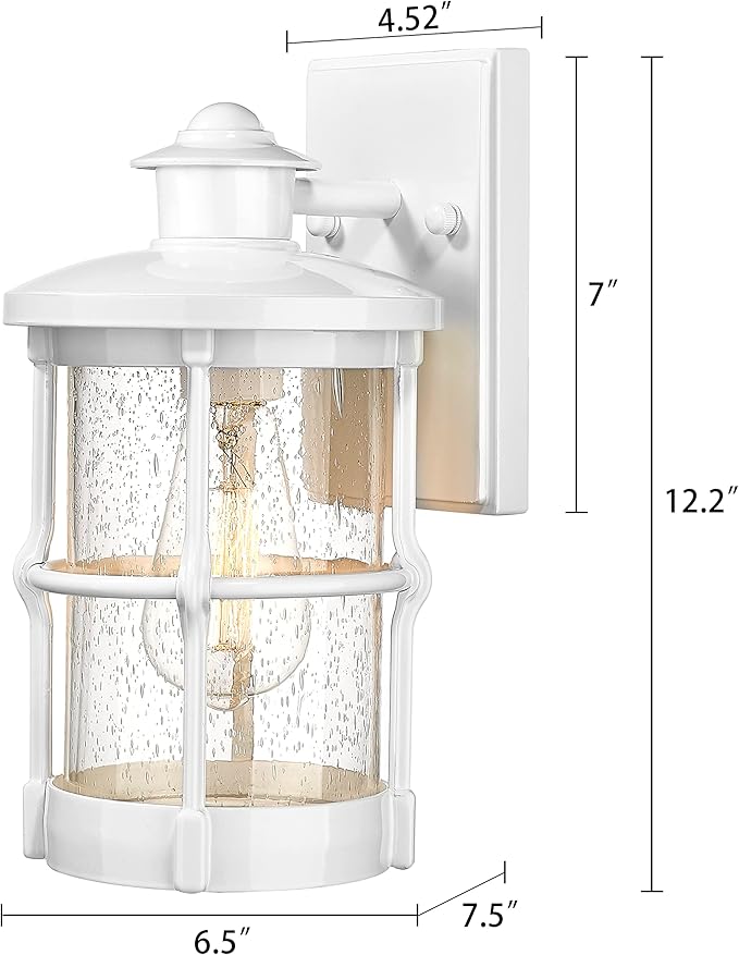 Outdoor Wall Sconces, Outdoor Wall Lights, Exterior Wall Mount Lighting, Modern Wall Light Fixture in White Finish with Seeded Glass for Front Porch, Entryway, Garage, Backyard, 2 Pac