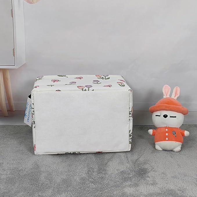 LANGYASHAN Rectangular Storage Bin Collapse Canvas Fabric Cartoon Storage Basket with Handles for Organizing Home Kitchen Boys and Girls Toys Office Closet Shelf Baskets (Rec Romantic Tulip)