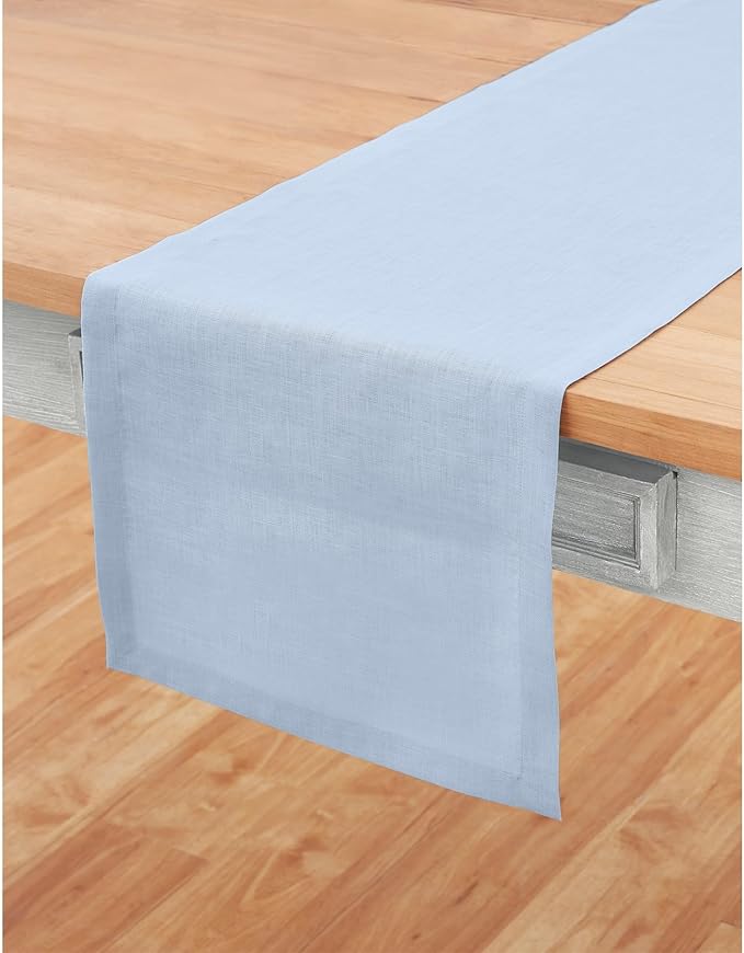 Solino Home Linen Sky Blue Table Runner 48 Inches - 100% Pure Linen Short Table Runner 14 x 48 Inch Ideal for Dresser and Coffee Tables - Fete - Spring, Easter