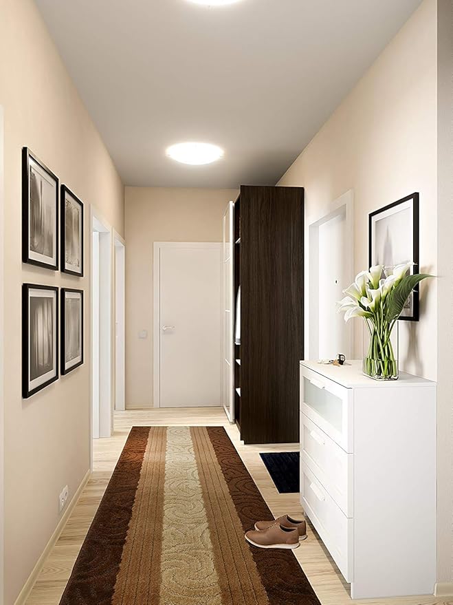 Custom Size Hallway Runner Rug, Slip Resistant, 26 Inch Wide X Your Choice of Length, Scroll Brown, 26 Inch X 17 feet