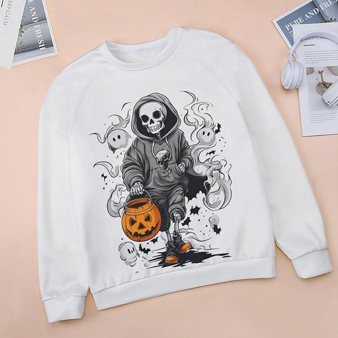 Halloween Sweatshirts for Women Funny and Spooky Print Crewneck Oversized Pullover Outdoor Lounge Fashion Sweater