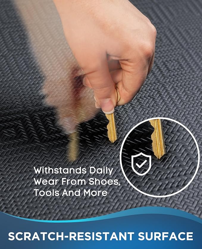 Ophanie Anti Fatigue Cushioned Mat, 3/4 inch Thick, 20x48 Kitchen Mats for Floor, Kitchen Rugs, Waterproof, Comfort Ergonomic Standing Mat for Office, Home, Standing, Black Non-Slip Ridged Bottom