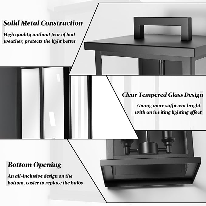 Extra Large Outdoor Wall Lights Modern Outdoor Garage Lighting Fixture,Exterior Porch Front Door Light,Waterproof Outside House Lights Wall Mount with 2 * E12 Sockets & Thick Glass Shades