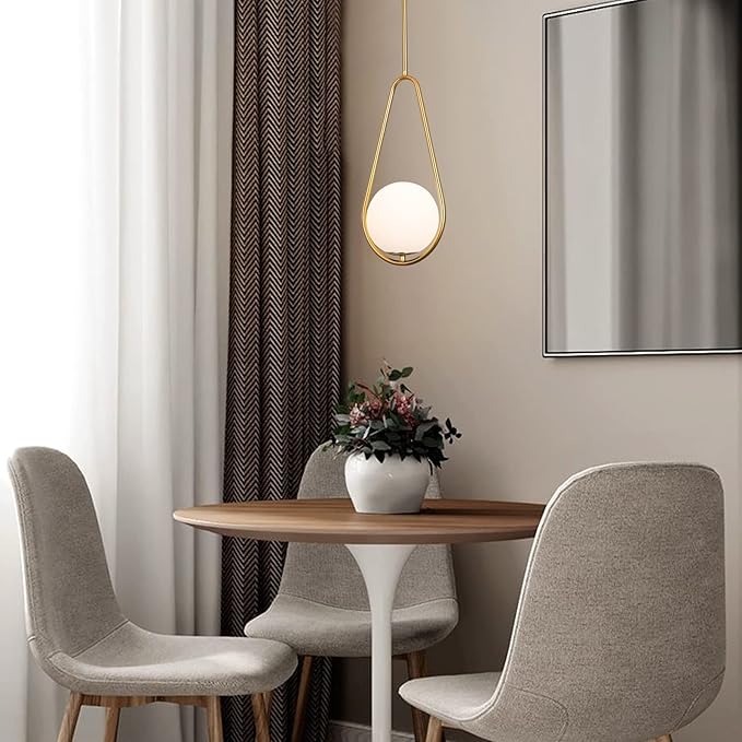 SeeU Gold Pendant Lighting Brass Finished Modern Style Kitchen Island Lighting,One Light Glass Globe Pendant Light for Indoor Hanging Light Fixture,Adjustable Length Lamp for Dinning Room Bedroom