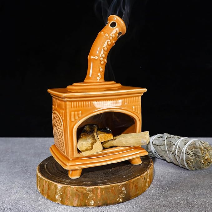 Ceramic Palo Santo Holder and Mini Chiminea Smudge Bowl | Versatile Burner for Sage Sticks, Incense Cones, Copal and Candles | Suitable for Yoga, Meditation and Mindfulness Practices