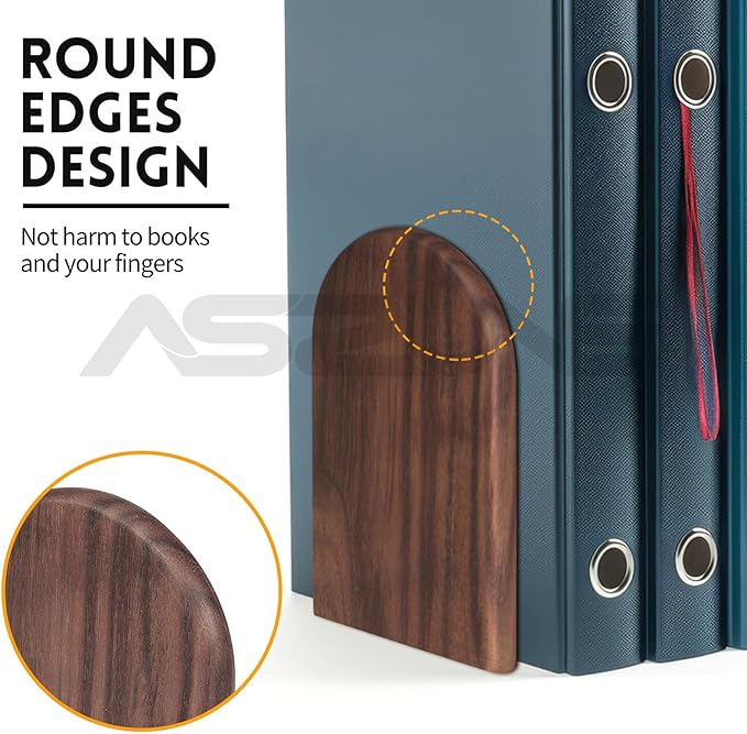 Book Ends for Heavy Books,2Pairs Heavy Duty Wooden Bookends, Holds Heavy Books, Non-Skid, Perfect for Office Desk