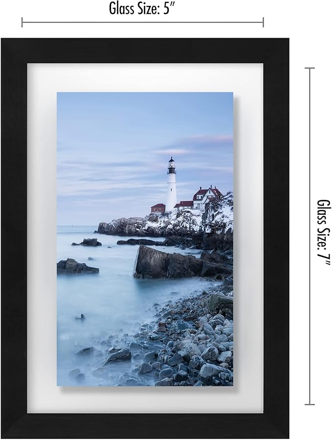 Americanflat 5x7 Floating Picture Frame with Polished Crystal-Clear Glass - Use as 5x7 Picture Frame or Display 3x5 Photo - Signature Float Collection - Photo Frames for Wall Display - Black