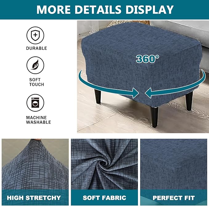 KRFOONN Stretch Ottoman Cover Slipcovers Rectangle Fit Length 27"-35" Footrest Stool Covers Printed Ottoman Cover for Foot Stool Furniture Protector with Non Slip Elastic Bottom, Color 02