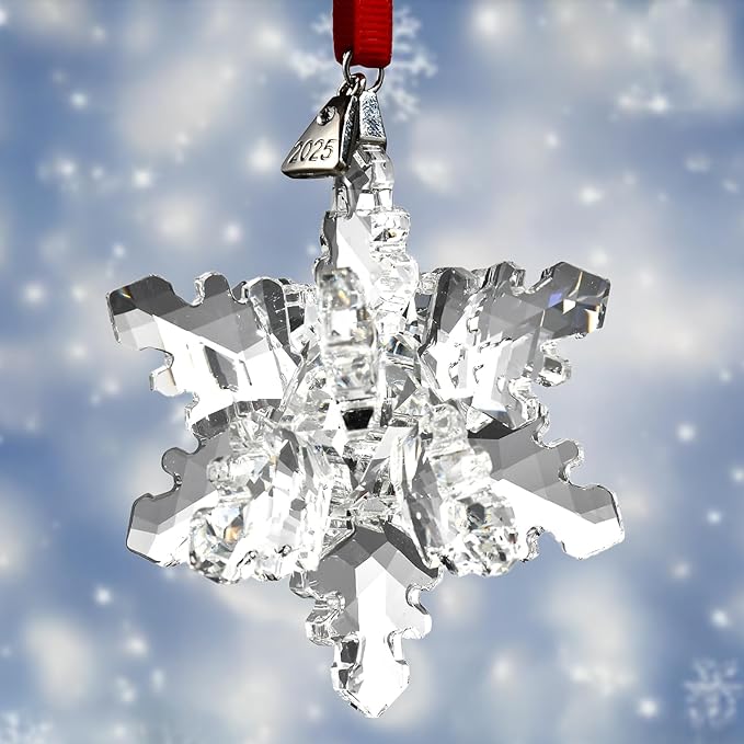 2025 Annual Edition 3D Crystal Snowflake Ornament Christmas Tree Ornaments Crystal Sun Catcher Home Hanging Decor(3D-Clear)