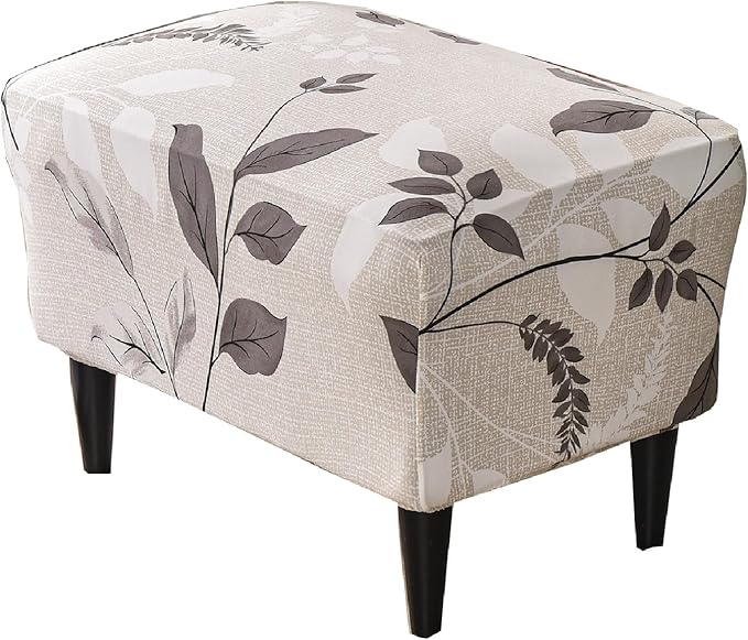 KRFOONN Ottoman Slipcovers Stretch Rectangle Footrest Stool Covers Printed Ottoman Cover for Foot Stool Furniture Protector with Non Slip Elastic Bottom(22, Large)