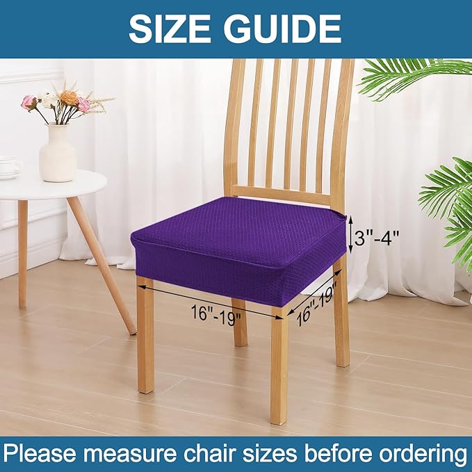Smiry Waterproof Seat Covers for Dining Room Chairs Set of 2, Stretch Jacquard Removable Washable Chair Seat Slipcovers Protector, No Rear Covers, Violet