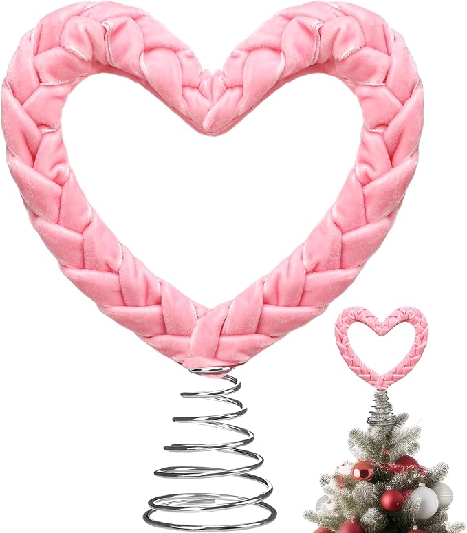 7 in Pink Velvet Valentine Tree Topper Heart Velvet Woven Treetop Valentines Love Wreath Decor Pink Heart for Mini Valentines Tree Party Wedding Holiday Ornament Wall Front Door Home Decor