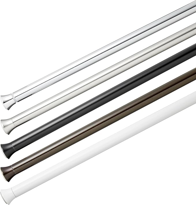 Amazon Basics Tension Curtain Rod, Adjustable 78-108" Width - Nickel, Classic Finial